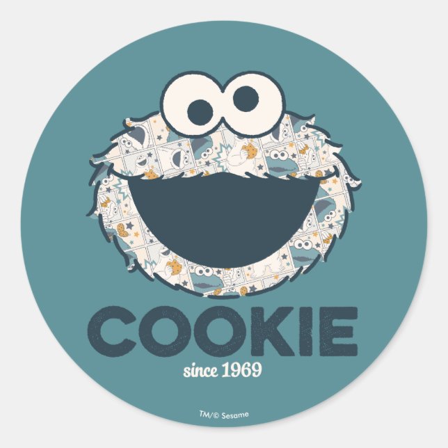 Pegatina Redonda Cookie Monster | Cookie desde 1969 (Anverso)