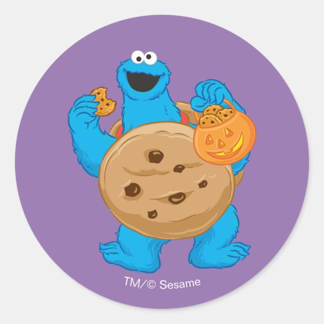 Pegatina Redonda Cookie Monster | Costume de cookie (Anverso)