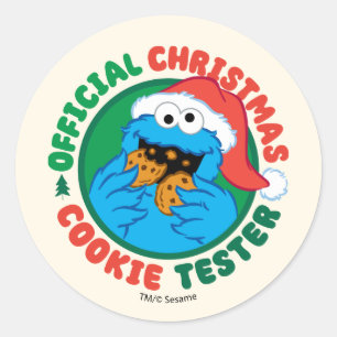 Pegatina Redonda Cookie Monster   Navidades oficiales Cookie Tester