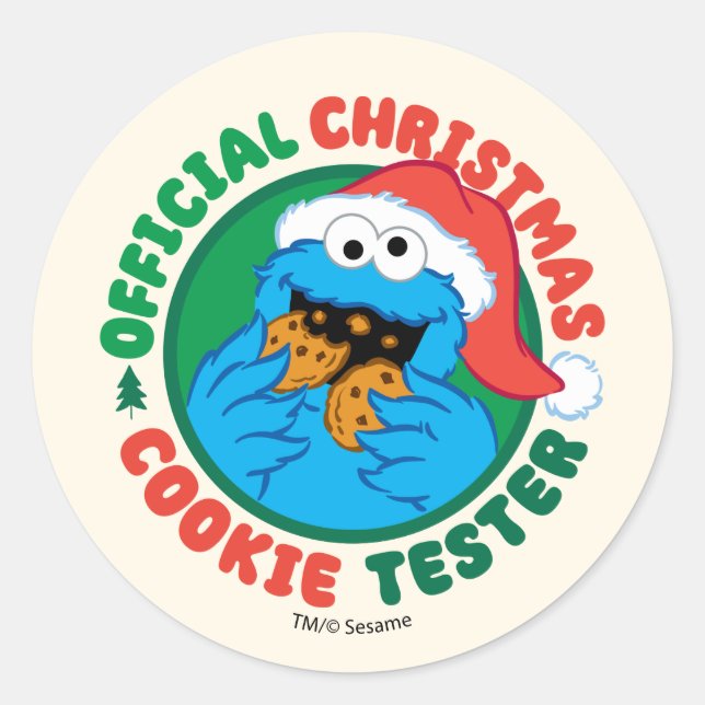 Pegatina Redonda Cookie Monster | Navidades oficiales Cookie Tester (Anverso)