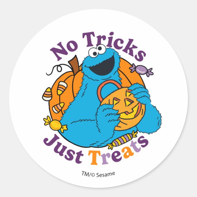 Pegatina Redonda Cookie Monster | No hay trucos que solo trate (Anverso)