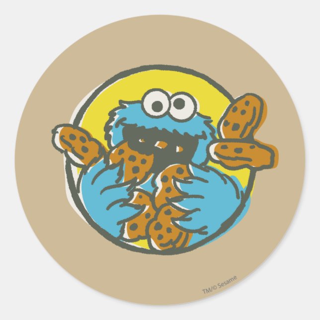 Pegatina Redonda Cookie Monster Retro (Anverso)