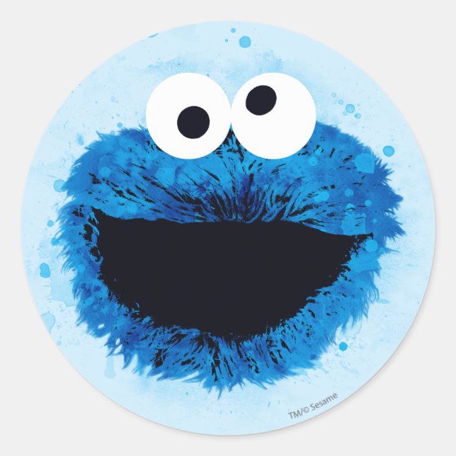 Pegatina Redonda Cookie Monster | Tendencia acuarela (Anverso)
