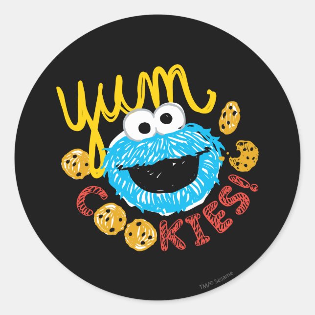 Pegatina Redonda Cookie Monster Yum (Anverso)