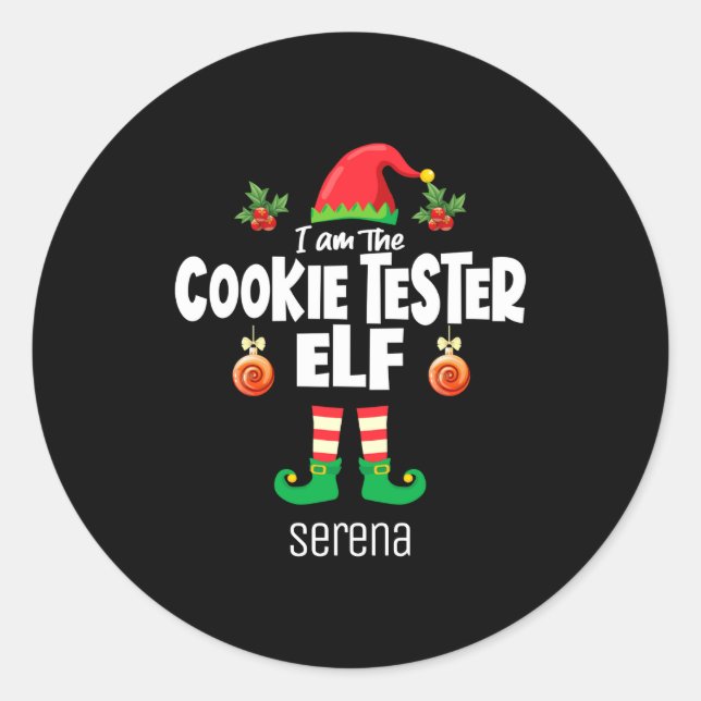 Pegatina Redonda Cookie Tester Elf Family Matching Christmas Name  (Anverso)
