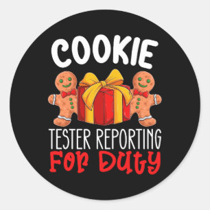 Pegatina Redonda Cookie Tester Reporting Para Navidades Divertidos 