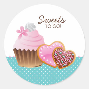 Pegatina Redonda Cookies Cupcake Bakery Cute Polka puntos modernos