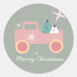 Pegatina Redonda Cookies de los Navidades de Vintage Truck Groovy