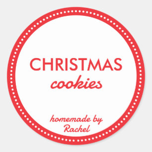 Pegatina Redonda Cookies de Navidades caseros rojos modernos y simp