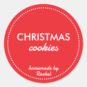 Pegatina Redonda Cookies de Navidades caseros rojos modernos y simp