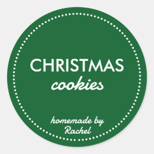 Pegatina Redonda Cookies de Navidades caseros verdes simples y mode