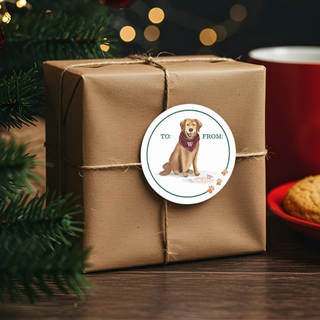 Pegatina Redonda Cookies de Navidades del perro travieso de oro (Naughty Dog Golden Retriever Christmas Cookies Classic Round Sticker)