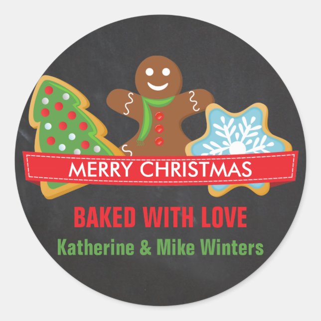 Pegatina Redonda Cookies navidades en Chalkboard (Anverso)