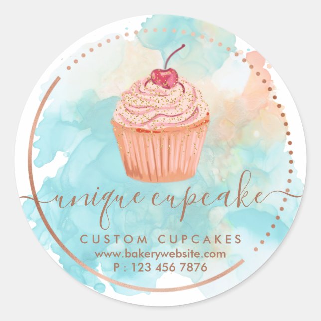 Pegatina Redonda Cookies Sweet Pastry Bakery Ombre Berry Cupcake (Anverso)