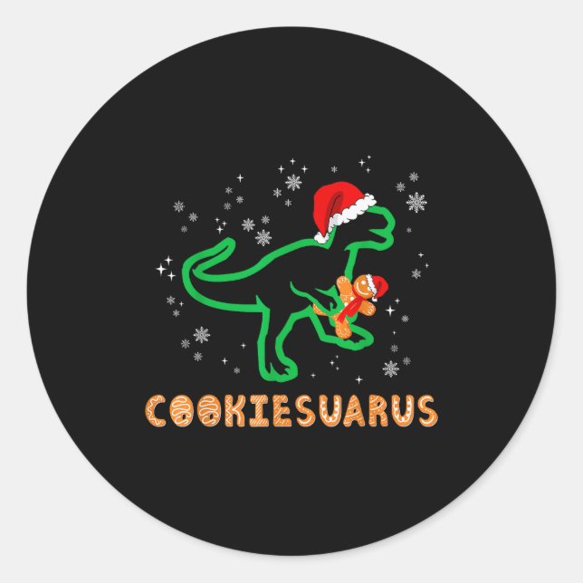 Pegatina Redonda Cookiesaurus Christmas Dinosaur Rex Sugar Cookie  (Anverso)