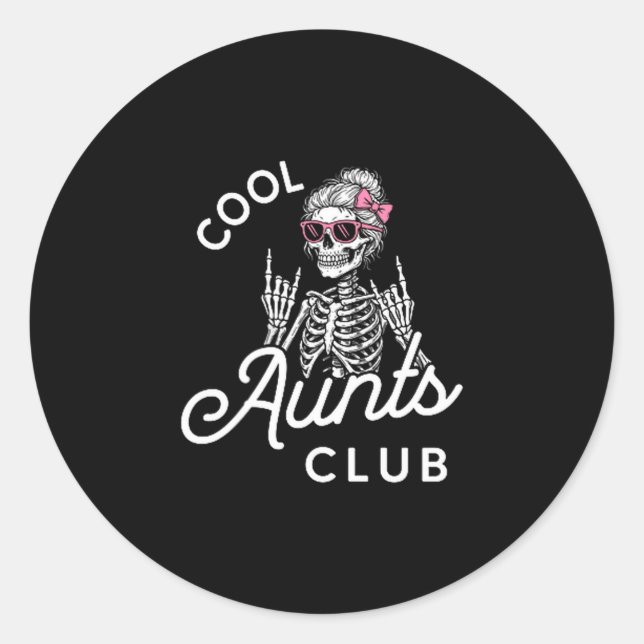 Pegatina Redonda Cool Aunt Club Funny Skeleton Family Kids Women  (Anverso)