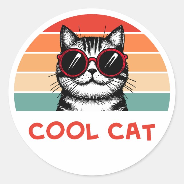 Pegatina Redonda Cool cat 2 (Anverso)