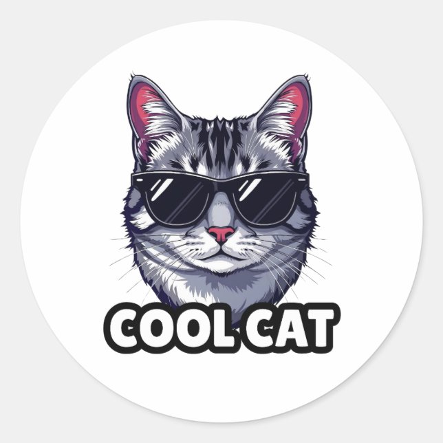 Pegatina Redonda Cool Cat Humorous Sticker (Anverso)