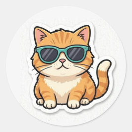 Pegatina Redonda Cool Cat With Sunglasses Sticker Funny Aesthetic 
