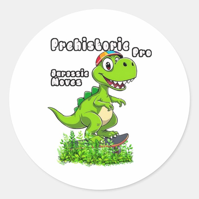 Pegatina Redonda Cool Dino on a Skateboard (Anverso)