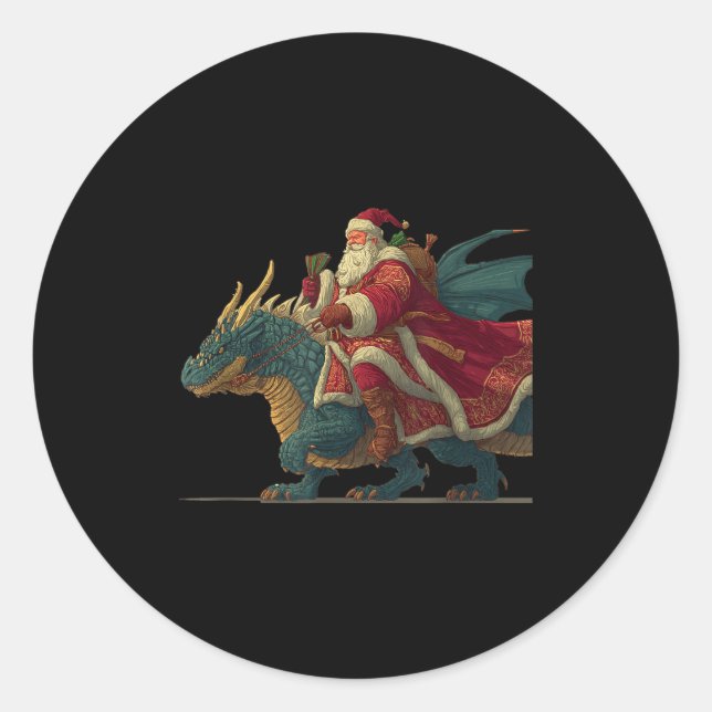 Pegatina Redonda Cool Festive Dragon With Riding Santa Claus Look  (Anverso)