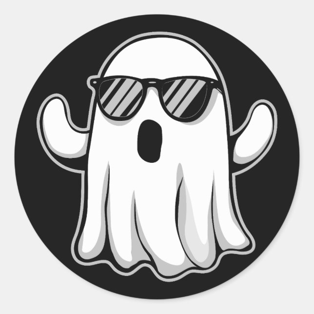 Pegatina Redonda Cool Ghost with Sunglasses (Anverso)