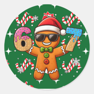 Pegatina Redonda Cool Gingerbread 67 — Holiday Ice‑Cream Numbers