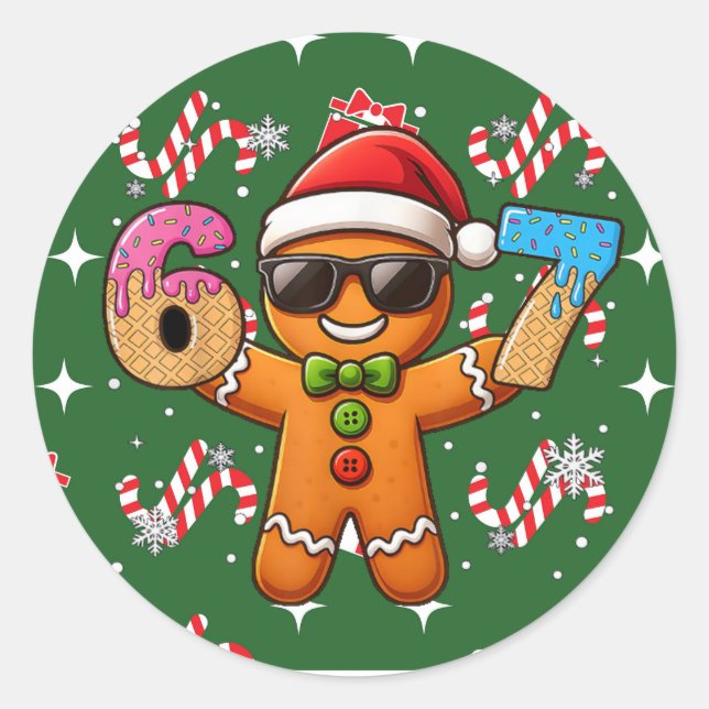 Pegatina Redonda Cool Gingerbread 67 — Holiday Ice‑Cream Numbers (Anverso)