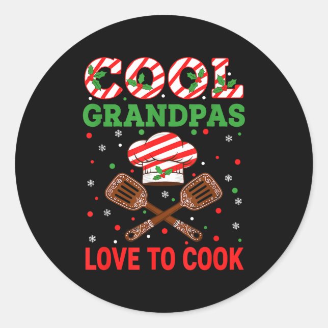 Pegatina Redonda Cool Grandpas Love To Cook Festive Fun Candy Cane  (Anverso)