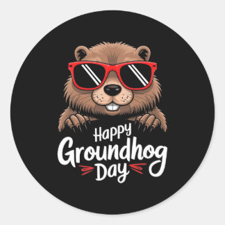 Pegatina Redonda Cool Groundhog Wearing Sungles Retro Style Premium