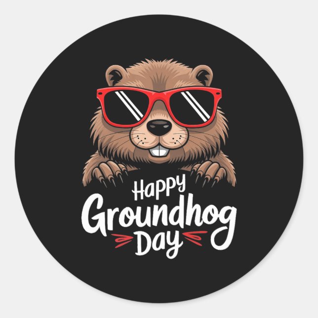 Pegatina Redonda Cool Groundhog Wearing Sungles Retro Style Premium (Anverso)