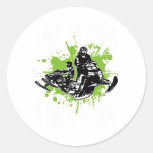Pegatina Redonda Cool Like Father Like Son Snowmobile Rider Gift