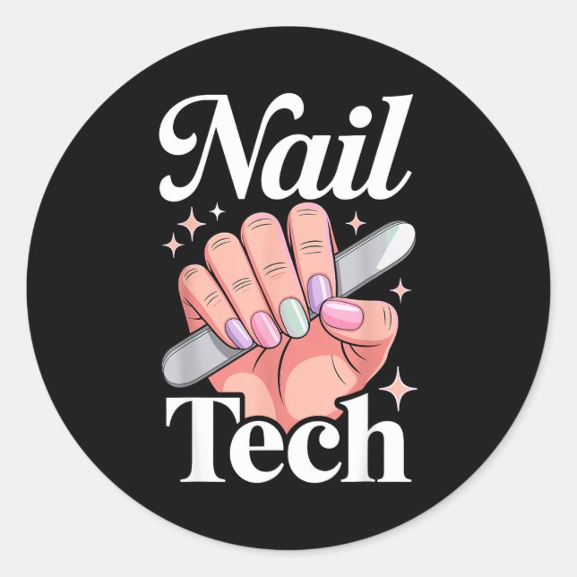 Pegatina Redonda Cool Nail Tech Art For Women Girl Manicurist Nail  (Anverso)