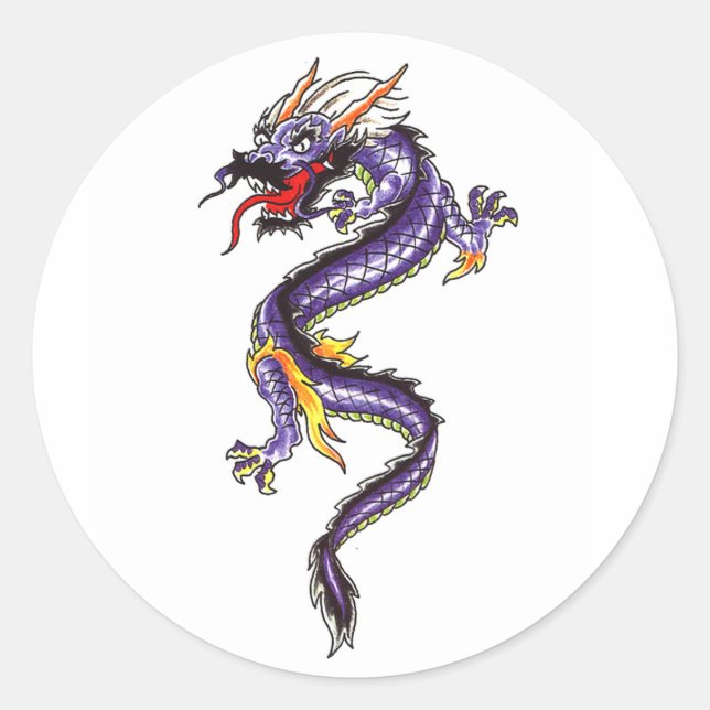 Pegatina Redonda Cool Oriental Purple Dragon estilo sticker (Anverso)