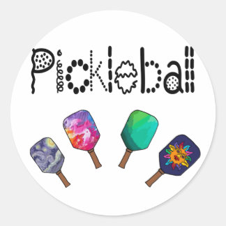 Pegatina Redonda Cool Pickleball and Paddles Sports Art