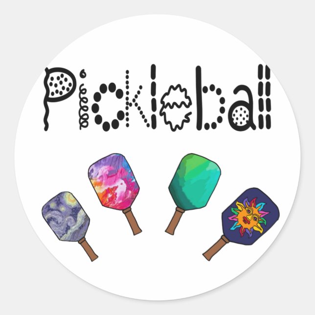 Pegatina Redonda Cool Pickleball and Paddles Sports Art (Anverso)
