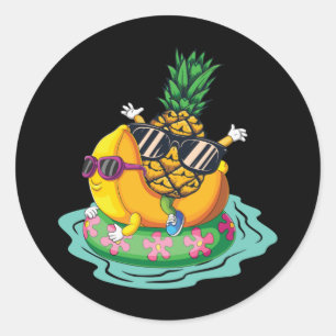 Pegatina Redonda Cool Pineapple Banana Summer Vacation Relax