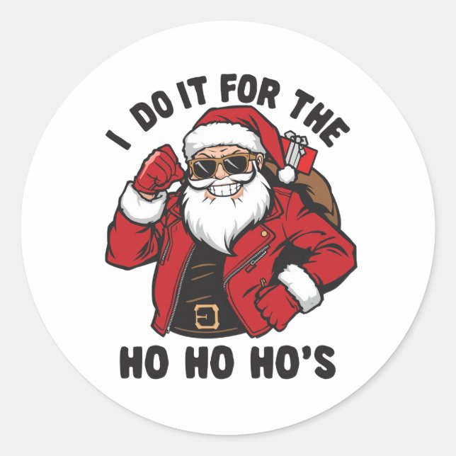 Pegatina Redonda Cool Santa I Do It For The Ho Ho Hos  (Anverso)