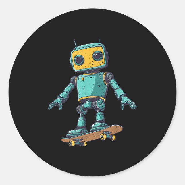 Pegatina Redonda Cool Skating Robot With Skateboard Costume  (Anverso)
