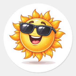 Pegatina Redonda Cool Sun Cartoon Wearing Sunglasses Sticker