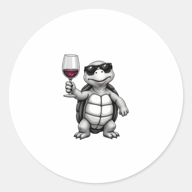 Pegatina Redonda cool turtle drinking red wine art print_1 (1) (Anverso)