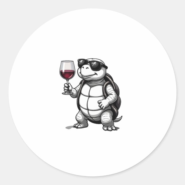 Pegatina Redonda cool turtle drinking red wine art print_1 (2) (Anverso)
