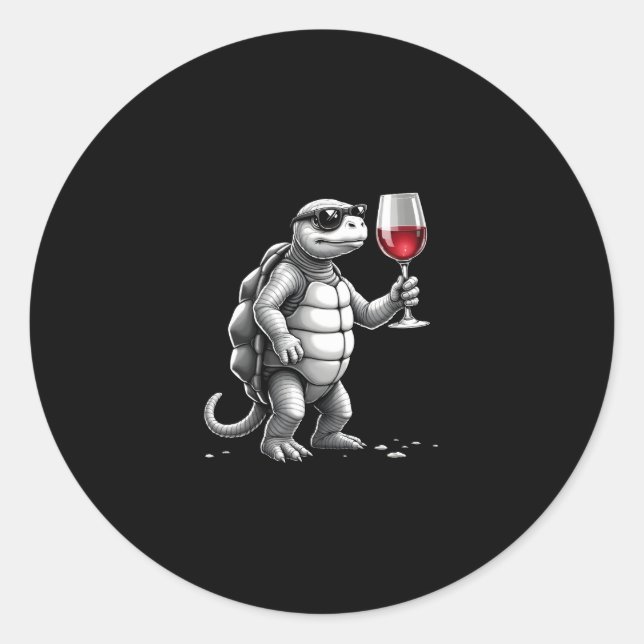 Pegatina Redonda cool turtle drinking red wine art print_1 (2) (Anverso)