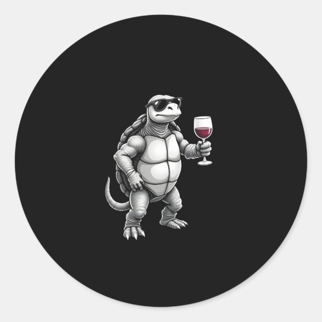 Pegatina Redonda cool turtle drinking red wine art print_1 (3) (Anverso)