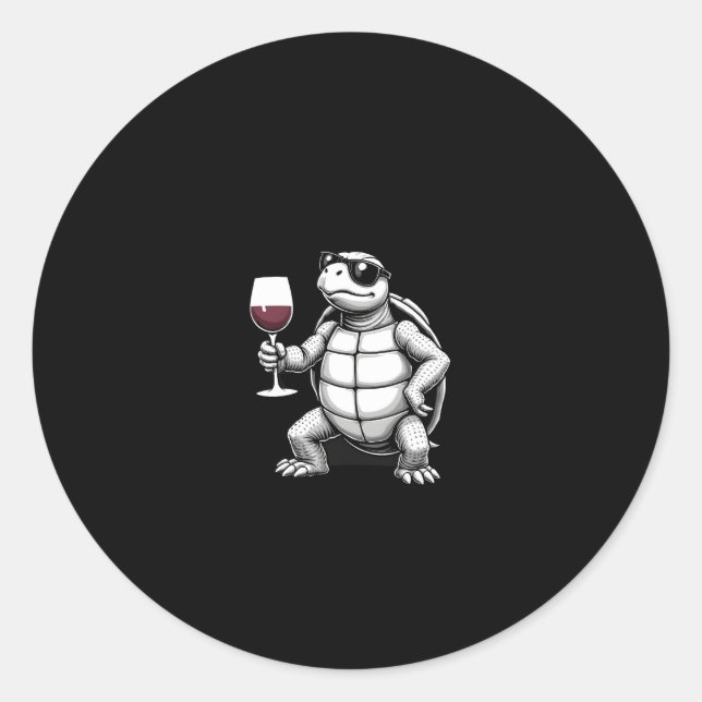 Pegatina Redonda cool turtle drinking red wine art print_1 (4) (Anverso)