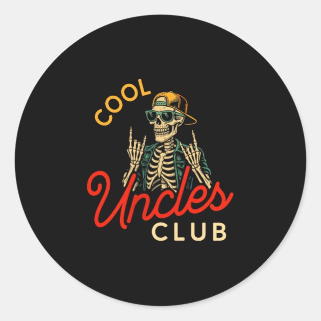 Pegatina Redonda Cool Uncles Club Shirt Funny Skeleton Retro Uncle  (Anverso)