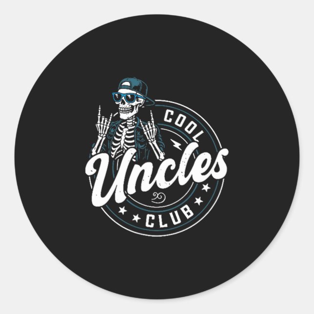 Pegatina Redonda Cool Uncles Club Shirt Funny Skeleton Uncle Men  (Anverso)