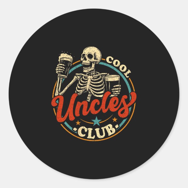 Pegatina Redonda Cool Uncles Club Shirt Uncle Skeleton Men Fathers  (Anverso)