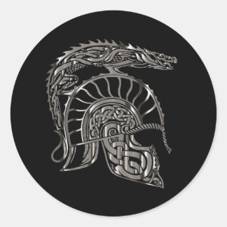 Pegatina Redonda Cool Warrior Metallic Dragon Helmet