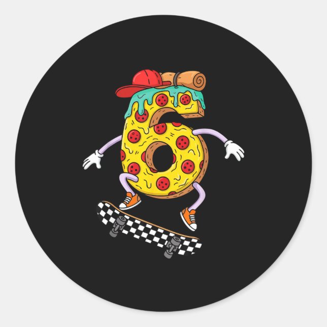 Pegatina Redonda Cool Zza Skateboard Lovers 6th Birthday Boys Girls (Anverso)